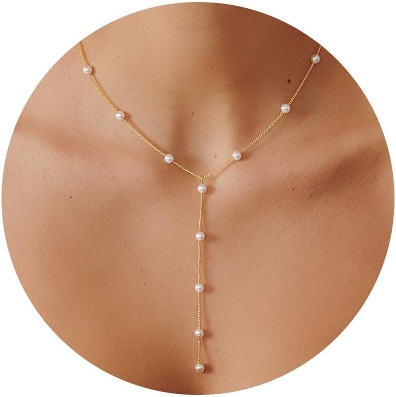 PRTGL Store Pearl Necklace: 14K Gold-Plated/White Gold-plated Pearl Necklace for Women 16.5” + 2” - Image 1